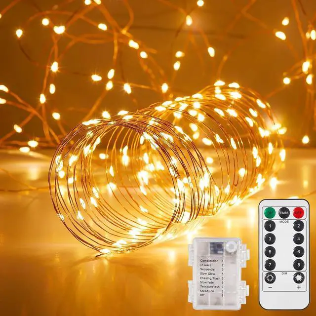 Main image of 4 Pack 65.6 Ft. Battery Operated Outdoor String Lights with Remote & Timer, LED Warm White Fairy Lights, Waterproof Twinkle Lights for Bedroom, Dorm, Mason Jar, Wedding, Party, Chrias