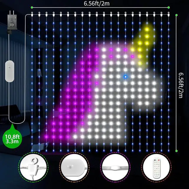 Alt view image 2 of 7 - Smart Curtain Lights 400 LED, Color Changing Curtain Lights 6.6ft*6.6ft with APP&Remote,Dynamic DIY Fairy String Light for Bedroom Living Room Backdrop LED Halloween Chrismas Light Decor