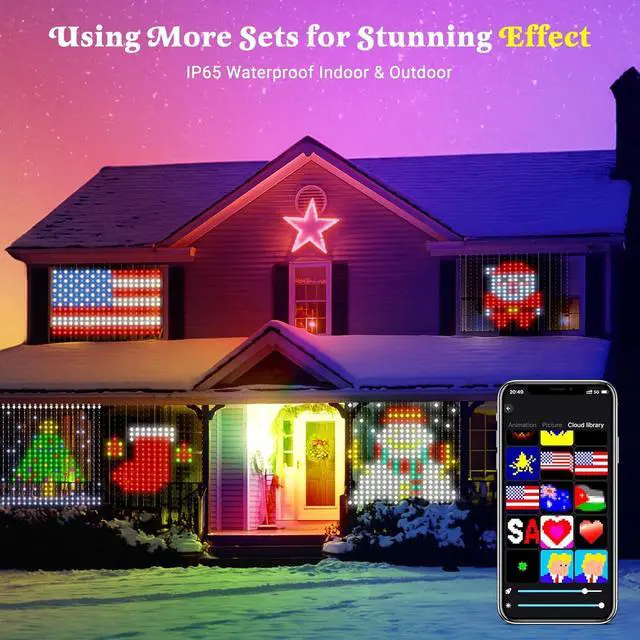 Alt view image 5 of 7 - Smart Curtain Lights 400 LED, Color Changing Curtain Lights 6.6ft*6.6ft with APP&Remote,Dynamic DIY Fairy String Light for Bedroom Living Room Backdrop LED Halloween Chrismas Light Decor