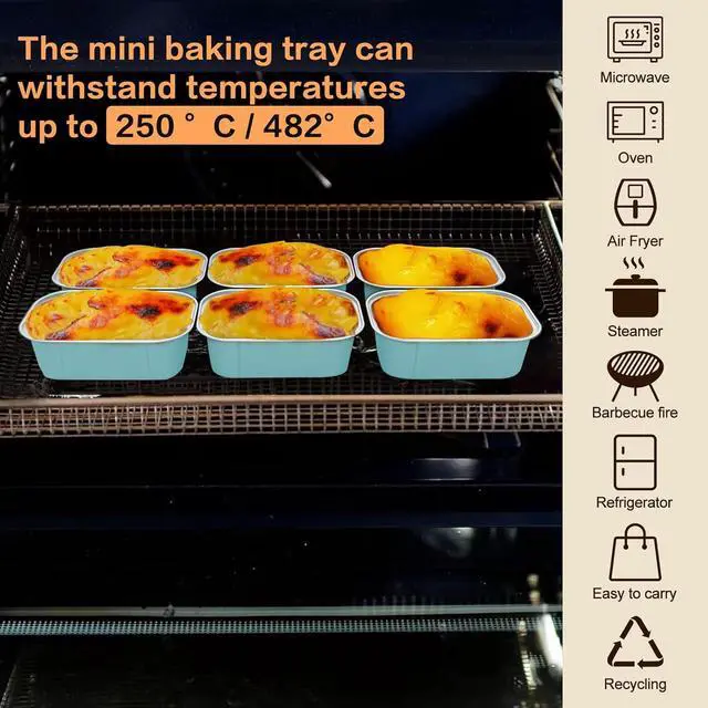 Alt view image 5 of 7 - Mini Cake Pans With Lids And Spoons,5.5 oz Rectangle Mini individual Loaf Pans Disposable Aluminum Foil Small Baking Cups Tins (200, Wathet)