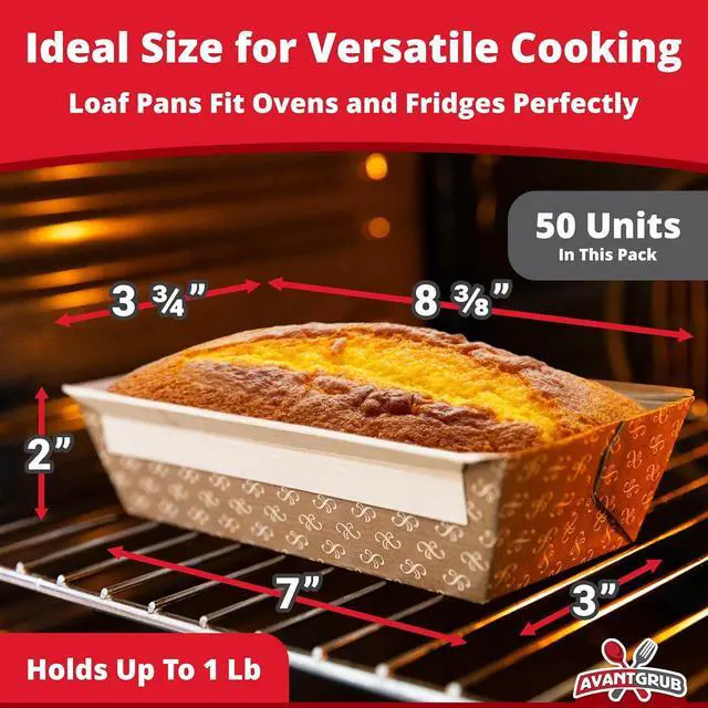 Alt view image 2 of 7 - Chef-Grade Elegant 1Lb Paper Loaf Pans 50 Pk. Best Disposable Bakeable Kraft Pan Supply for Baking Bread, Small Meatloaf, on Bundt Cake, Sweets for Holiday Gifts, Bake Sales or Fundraiser.