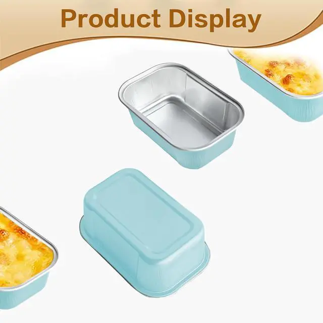Alt view image 7 of 7 - Mini Cake Pans With Lids And Spoons,5.5 oz Rectangle Mini individual Loaf Pans Disposable Aluminum Foil Small Baking Cups Tins (200, Wathet)