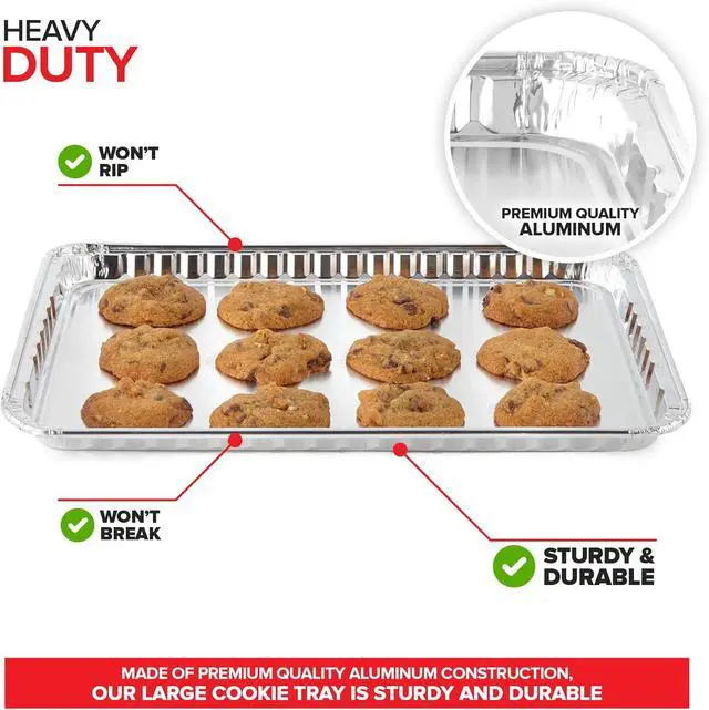 Alt view image 3 of 7 - Disposable Cookie Sheets for Baking (30-Pack) Aluminum Trays, Foil Pans, Shallow Sheet Pan for Cooking Thin Crust Pizza, Brownie Tins, Oven Liners
