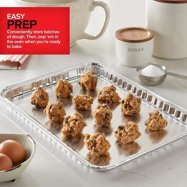 Alt view image 4 of 7 - Disposable Cookie Sheets for Baking (30-Pack) Aluminum Trays, Foil Pans, Shallow Sheet Pan for Cooking Thin Crust Pizza, Brownie Tins, Oven Liners