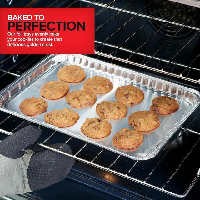 Alt view image 5 of 7 - Disposable Cookie Sheets for Baking (30-Pack) Aluminum Trays, Foil Pans, Shallow Sheet Pan for Cooking Thin Crust Pizza, Brownie Tins, Oven Liners