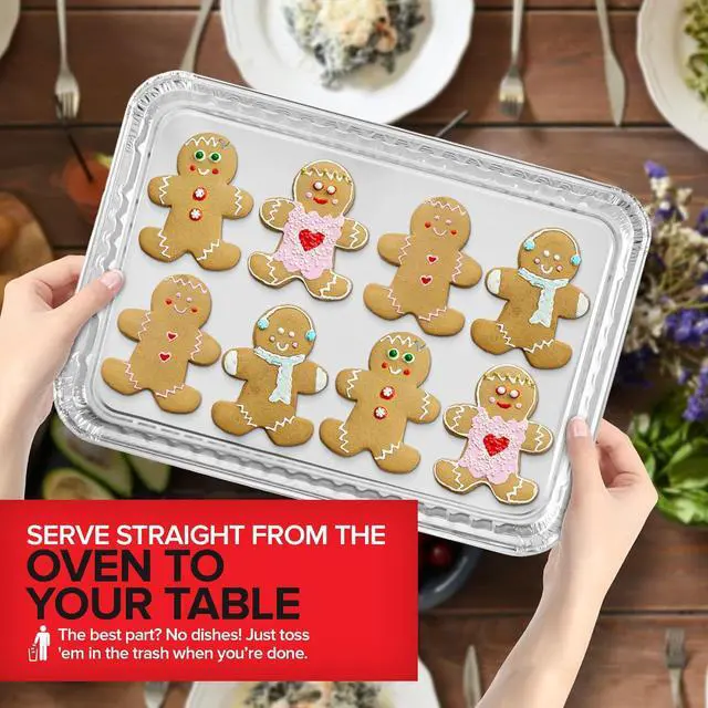 Alt view image 6 of 7 - Disposable Cookie Sheets for Baking (30-Pack) Aluminum Trays, Foil Pans, Shallow Sheet Pan for Cooking Thin Crust Pizza, Brownie Tins, Oven Liners