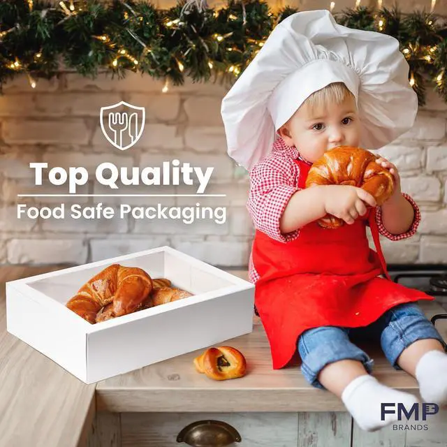 Alt view image 4 of 7 - 100 Pack 14 x 10 x 4 Inches White Bakery Boxes with Window, Auto-Popup Cardboard Gift Packaging and Baking Containers, Cupcake, Cookie and Loaf Bread Boxes