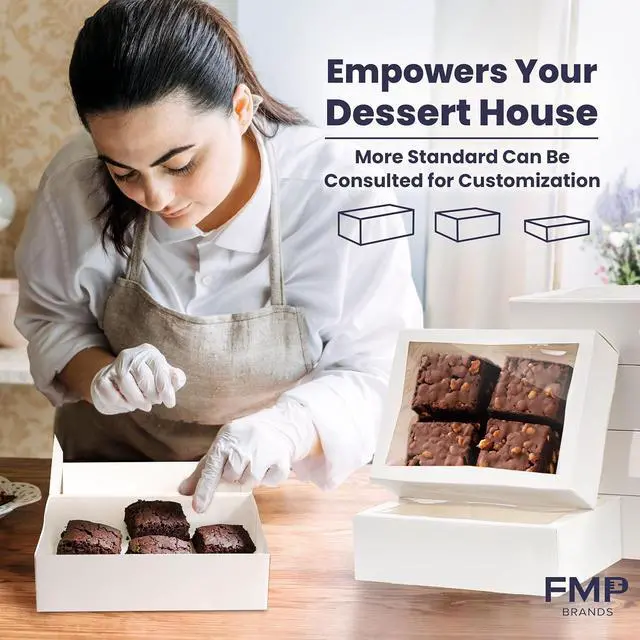 Alt view image 6 of 7 - 100 Pack 14 x 10 x 4 Inches White Bakery Boxes with Window, Auto-Popup Cardboard Gift Packaging and Baking Containers, Cupcake, Cookie and Loaf Bread Boxes