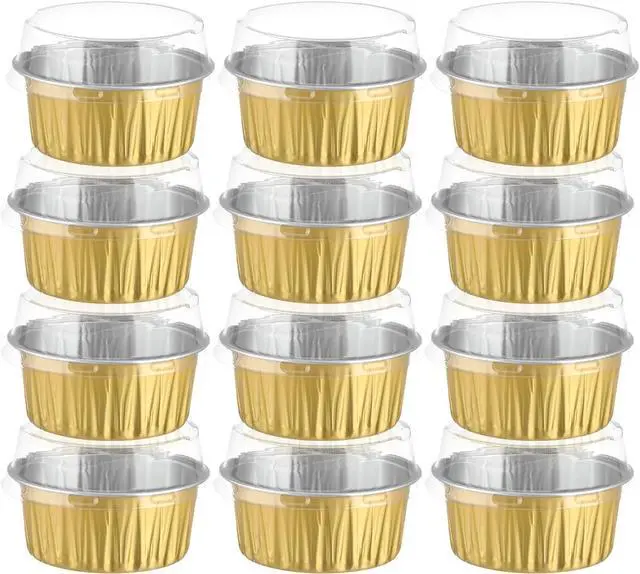 Alt view image 3 of 7 - 600 Pack Mini Cake Pans With Lids, Individual Cupcake Containers 5oz Gold Alluminum Cups, Dessert Cups with Lids for Holiday Party Cake Baking Sales Mini Storage Box Stackable Portable