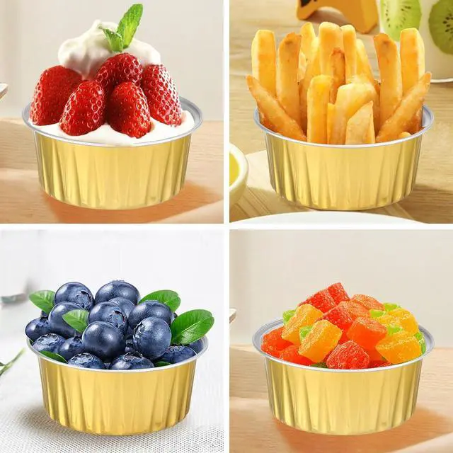 Alt view image 5 of 7 - 600 Pack Mini Cake Pans With Lids, Individual Cupcake Containers 5oz Gold Alluminum Cups, Dessert Cups with Lids for Holiday Party Cake Baking Sales Mini Storage Box Stackable Portable