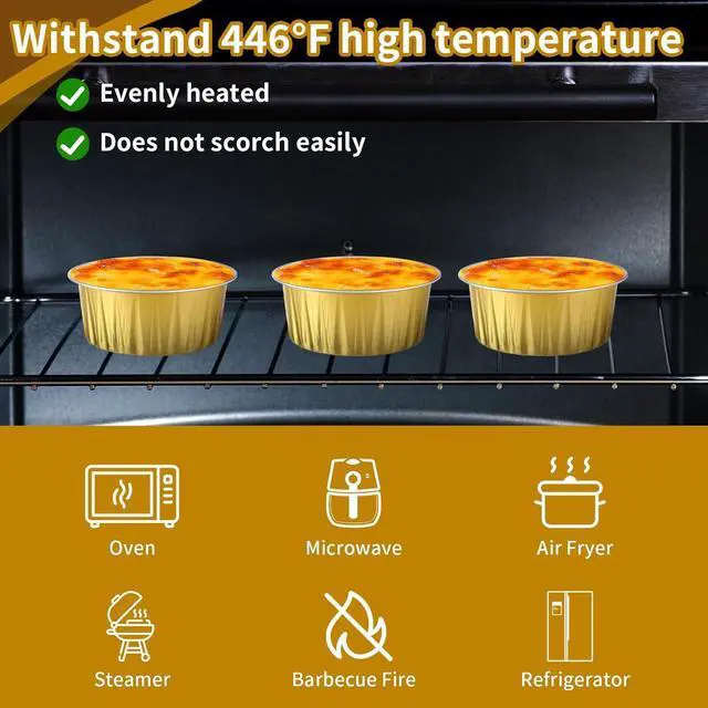 Alt view image 7 of 7 - 600 Pack Mini Cake Pans With Lids, Individual Cupcake Containers 5oz Gold Alluminum Cups, Dessert Cups with Lids for Holiday Party Cake Baking Sales Mini Storage Box Stackable Portable