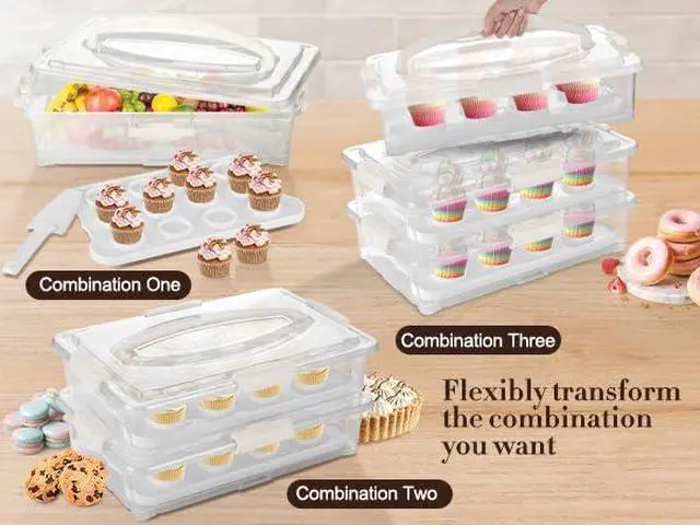 Alt view image 3 of 6 - ARC 3-tiers Cupcake Carrier (White) - Cupcake Holder and Cake Transport Container that Holds up to 36 Cupcakes or 3 Large Cakes - BPA-Free, Great for Parties & Festivals