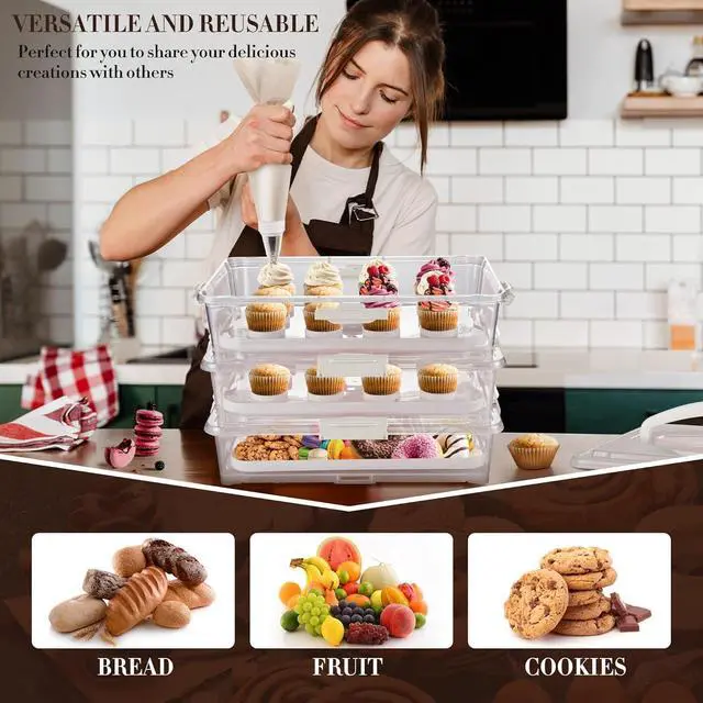 Alt view image 5 of 6 - ARC 3-tiers Cupcake Carrier (White) - Cupcake Holder and Cake Transport Container that Holds up to 36 Cupcakes or 3 Large Cakes - BPA-Free, Great for Parties & Festivals