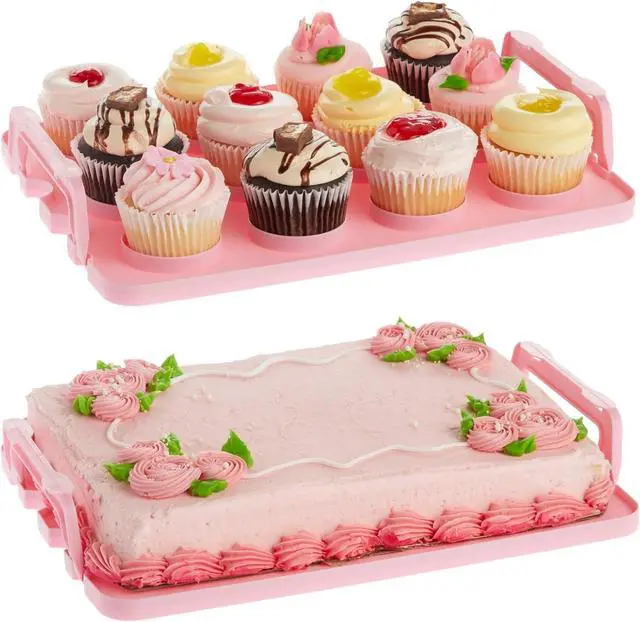 Alt view image 7 of 7 - 3-Tier Cupcake Carrier - Airtight Plastic Container for Baking - Stackable Cupcake Containers & Removable Trays - Portable Cake Transport Holder - Holds 36, Pink, 13.5"x10.25"x10.75"