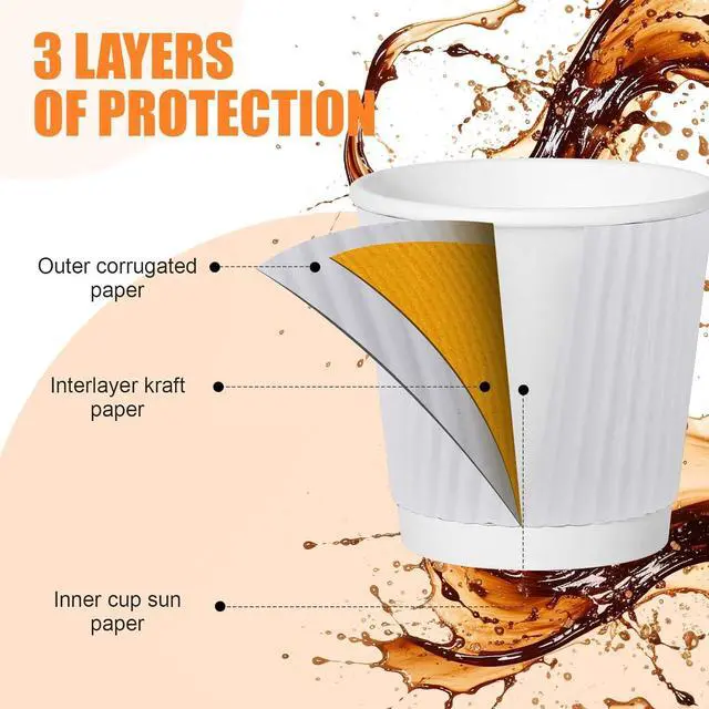 Alt view image 2 of 7 - 500 Pack Paper Espresso Coffee Cups,4 oz Disposable Coffee Cups,Corrugated Insulated Ripple Wall, Paper Ripple Cup for Coffee, Hot Chocolate and Hot Tea Drinks -White