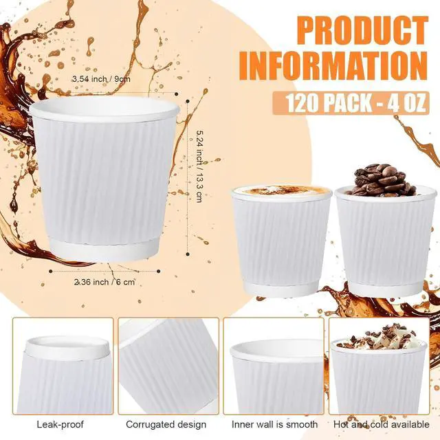 Alt view image 3 of 7 - 500 Pack Paper Espresso Coffee Cups,4 oz Disposable Coffee Cups,Corrugated Insulated Ripple Wall, Paper Ripple Cup for Coffee, Hot Chocolate and Hot Tea Drinks -White