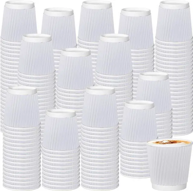 Main image of 500 Pack Paper Espresso Coffee Cups,4 oz Disposable Coffee Cups,Corrugated Insulated Ripple Wall, Paper Ripple Cup for Coffee, Hot Chocolate and Hot Tea Drinks -White