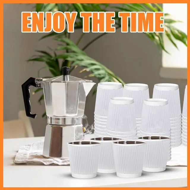 Alt view image 7 of 7 - 500 Pack Paper Espresso Coffee Cups,4 oz Disposable Coffee Cups,Corrugated Insulated Ripple Wall, Paper Ripple Cup for Coffee, Hot Chocolate and Hot Tea Drinks -White