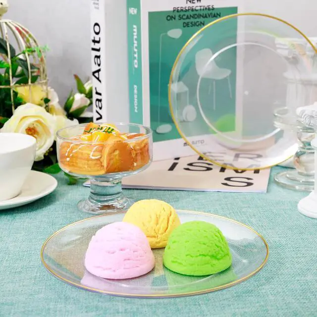 Alt view image 3 of 6 - 200Pcs Clear Gold Dessert Plates With Plastic Gold Forks, 100pcs 7.5inch Plates For Appetizers,100pcs 7.8inch Premium Forks Disposable, Cake Platos Disposable for Wedding