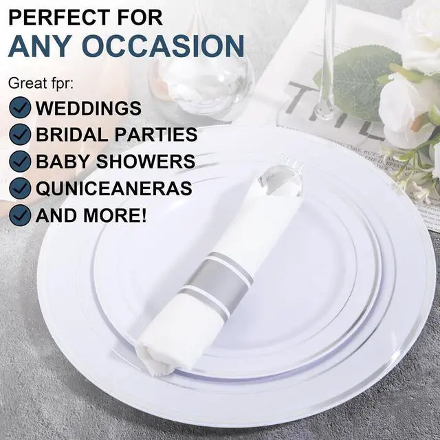 Alt view image 3 of 7 - 400PCS Pre Rolled Silver Plastic Silverware Sets - Heavy Duty Silver Cutlery - Include 100 Pack Wrapped Disposable Utensils with Napkins for Parties & Dinners & Weddings