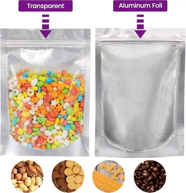 Alt view image 2 of 7 - 120pcs Mylar Bags for Food Storage with Oxygen Absorbers 300cc 500cc (50 Packs Each), Resealable Pouches 4 Sizes Mix Bundle 30 Each (10x14, 7x10, 5x7, 4x6 Inches), Stand Up with Clear Window