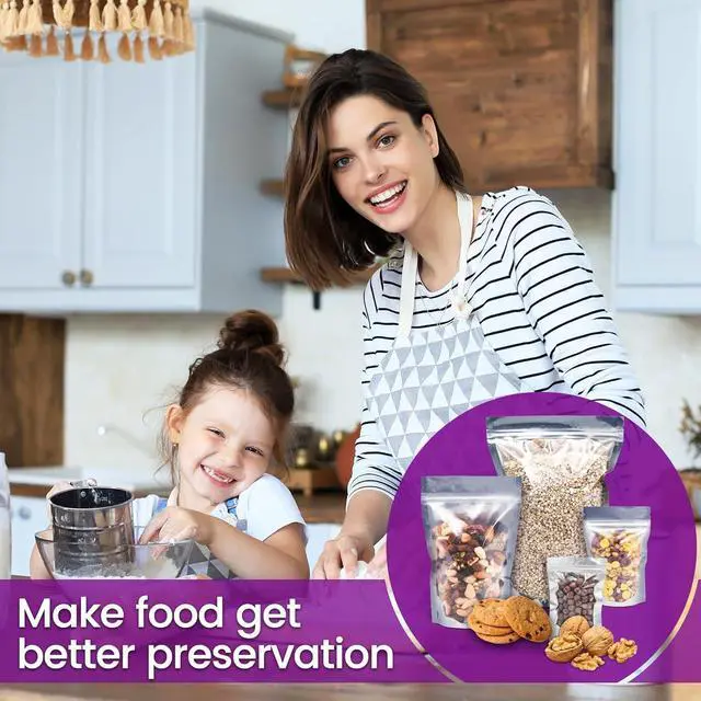 Alt view image 6 of 7 - 120pcs Mylar Bags for Food Storage with Oxygen Absorbers 300cc 500cc (50 Packs Each), Resealable Pouches 4 Sizes Mix Bundle 30 Each (10x14, 7x10, 5x7, 4x6 Inches), Stand Up with Clear Window