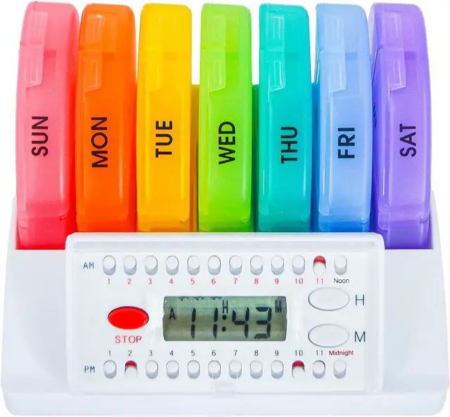 Main image of e-Pill 4 Times a Day x 7 Day Weekly Pill Organizer, Vitamin and Medicine Pill Box Reminder - with Timer