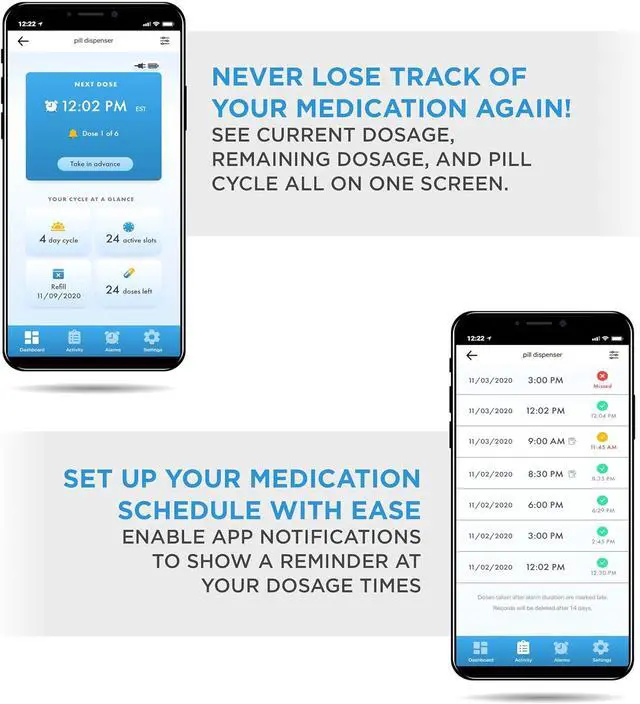 Alt view image 3 of 7 - Smart WiFi Automatic Pill Dispenser Clear Lid | 28-Day Medication Organizer Up to 9 Doses Per Day for Care Monitoring with Lock Key, Light/Sound Alarms for Prescriptions & Vitamins