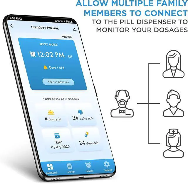 Alt view image 2 of 7 - Smart WiFi Automatic Pill Dispenser Clear Lid | 28-Day Medication Organizer Up to 9 Doses Per Day for Care Monitoring with Lock Key, Light/Sound Alarms for Prescriptions & Vitamins