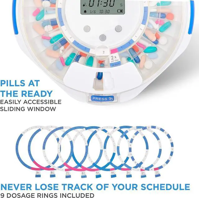 Alt view image 5 of 7 - Smart WiFi Automatic Pill Dispenser Clear Lid | 28-Day Medication Organizer Up to 9 Doses Per Day for Care Monitoring with Lock Key, Light/Sound Alarms for Prescriptions & Vitamins