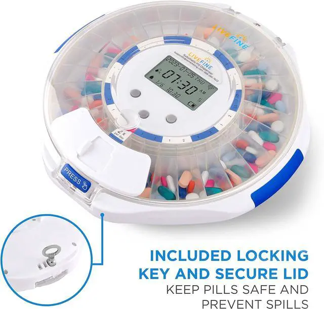 Alt view image 6 of 7 - Smart WiFi Automatic Pill Dispenser Clear Lid | 28-Day Medication Organizer Up to 9 Doses Per Day for Care Monitoring with Lock Key, Light/Sound Alarms for Prescriptions & Vitamins