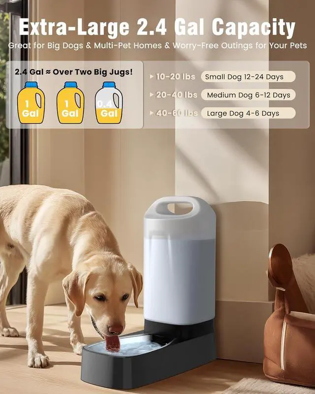 Alt view image 4 of 7 - Automatic Dog Water Bowl Dispenser - 2.4 Gallon Stainless Steel Gravity Pet Water Feeder with Ergonomic Handle Design Anti Splash Drinking Bowl Without Filter Easy to Clean Multi Pet Use