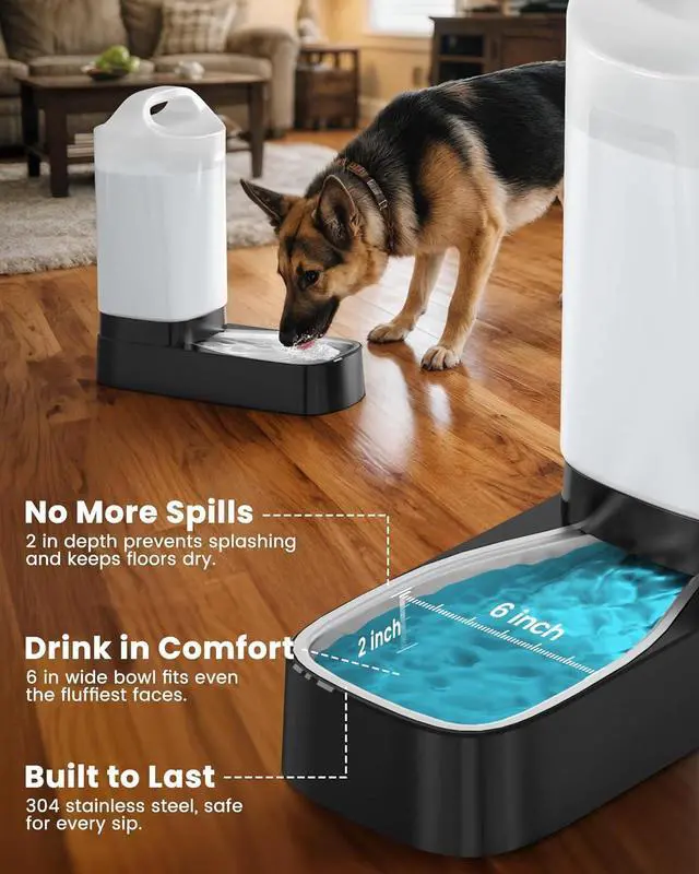 Alt view image 7 of 7 - Automatic Dog Water Bowl Dispenser - 2.4 Gallon Stainless Steel Gravity Pet Water Feeder with Ergonomic Handle Design Anti Splash Drinking Bowl Without Filter Easy to Clean Multi Pet Use