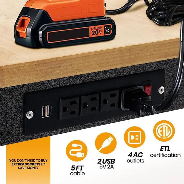 Alt view image 2 of 7 - 60" Adjustable Work Bench, Rubber Wood Top Workbench Heavy-Duty Work Table with Power Outlet and Wheels, 2000 LBS Load Capacity Hardwood Work Benches for Garage, Workshop, Home, Office, Easy Assembly