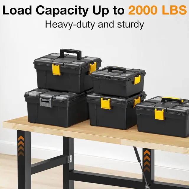 Alt view image 5 of 7 - 48 Folding Workbench, 2000 LBS Capacity Heavy Duty Workbench, Height Adjustable Foldable Work Table, Rubberwood Collapsible Desk for Workshop, Garage, Office, Home