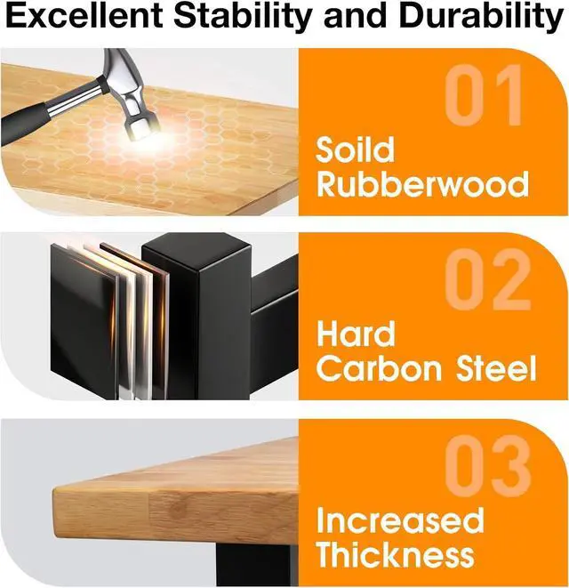 Alt view image 6 of 7 - 48 Folding Workbench, 2000 LBS Capacity Heavy Duty Workbench, Height Adjustable Foldable Work Table, Rubberwood Collapsible Desk for Workshop, Garage, Office, Home