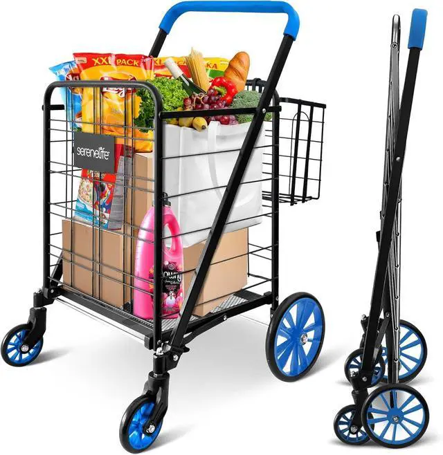 Main image of Shopping Cart - Swivel Front Wheels, Portable and Collapsible Design, with Detachable Basket, Ideal for Grocery, Laundry, and Shopping, 110 lbs Weight Capacity