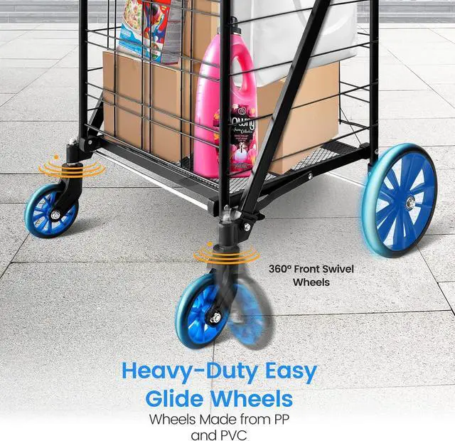 Alt view image 5 of 7 - Shopping Cart - Swivel Front Wheels, Portable and Collapsible Design, with Detachable Basket, Ideal for Grocery, Laundry, and Shopping, 110 lbs Weight Capacity
