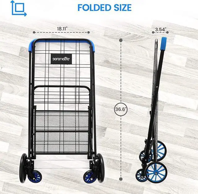 Alt view image 6 of 7 - Shopping Cart - Swivel Front Wheels, Portable and Collapsible Design, with Detachable Basket, Ideal for Grocery, Laundry, and Shopping, 110 lbs Weight Capacity