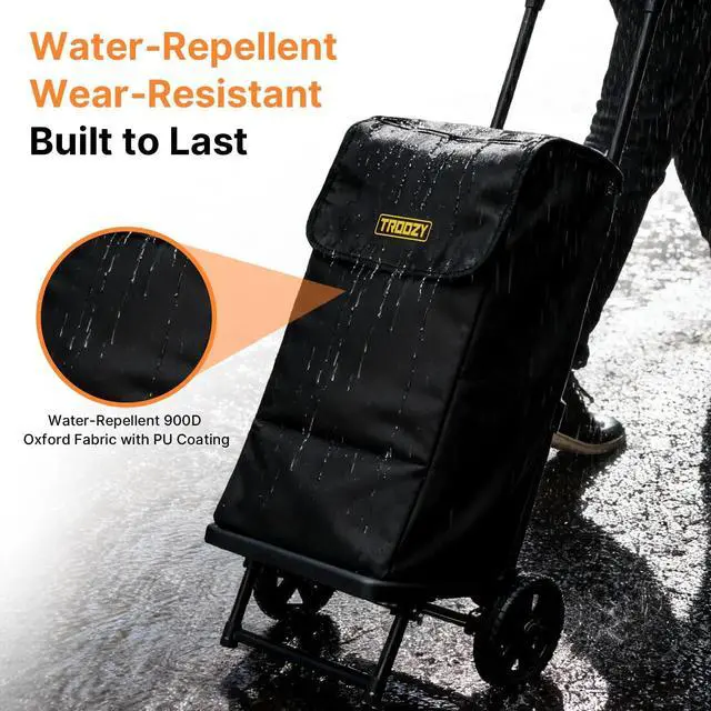 Alt view image 3 of 7 - 2-in-1 Grocery Cart with Wheels, Waterproof Removable Bag 57L, Foldable Shopping Cart with Full Platform, 330LB Stair Climber for Shopping, Moving & Laundry, Black