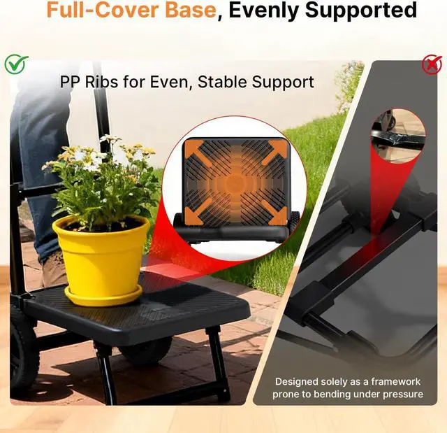 Alt view image 6 of 7 - 2-in-1 Grocery Cart with Wheels, Waterproof Removable Bag 57L, Foldable Shopping Cart with Full Platform, 330LB Stair Climber for Shopping, Moving & Laundry, Black