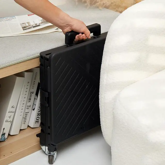 Alt view image 6 of 7 - Folding Utility Cart Portable Rolling Crate Handcart Shopping Trolley Collapsible Tool Box, with Lid, Basket on 4 Rotate Wheels, for Grocery, Office, Luggage, Teacher (Black)