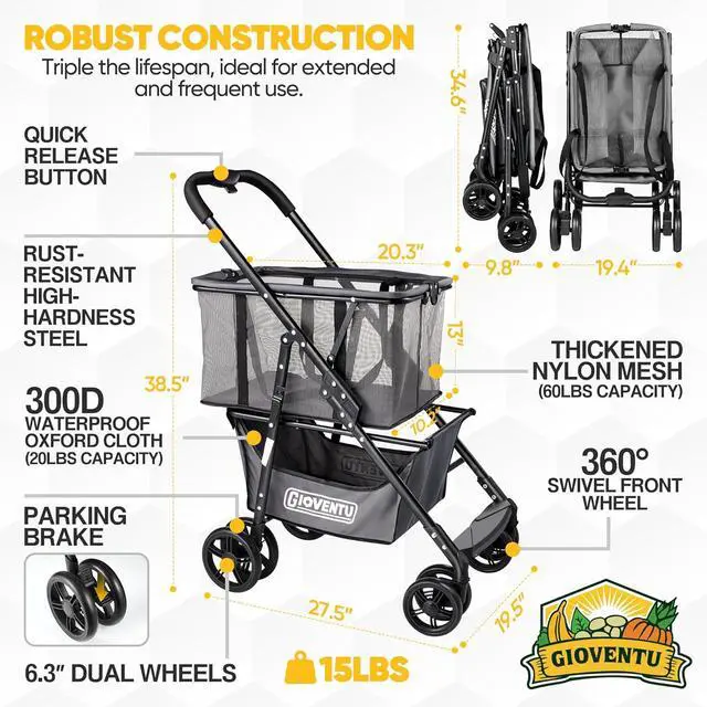 Alt view image 5 of 6 - Folding Shopping Cart for Groceries, 80lbs Collapsible Grocery Cart with Removable Basket and Swivel Wheels, One-Hand Fold, Portable Personal Stroller Shopping Carts