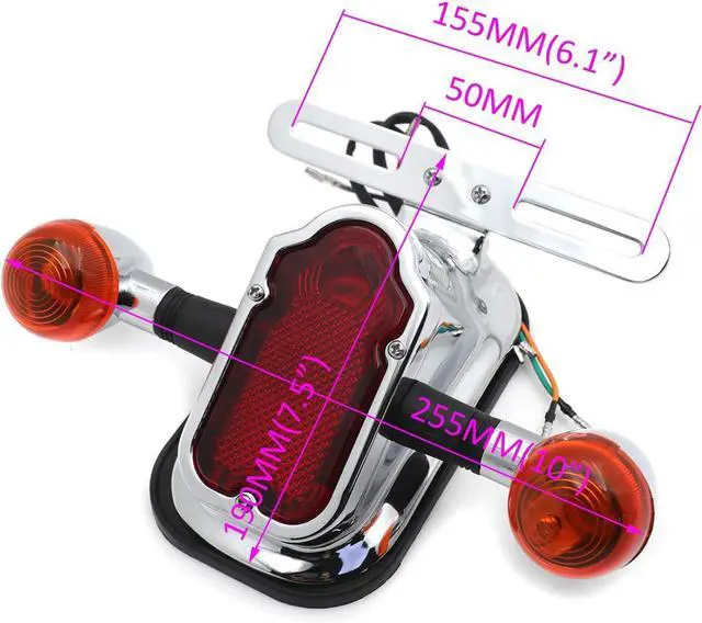 Alt view image 2 of 7 - - Motorcycle Chrome Amber Metal Tombstone Brake Tail W/Light Signal Compatiable With Big Twin Motorcycle Bike [P/N: XH3118B-A-01-CD+AMBER]