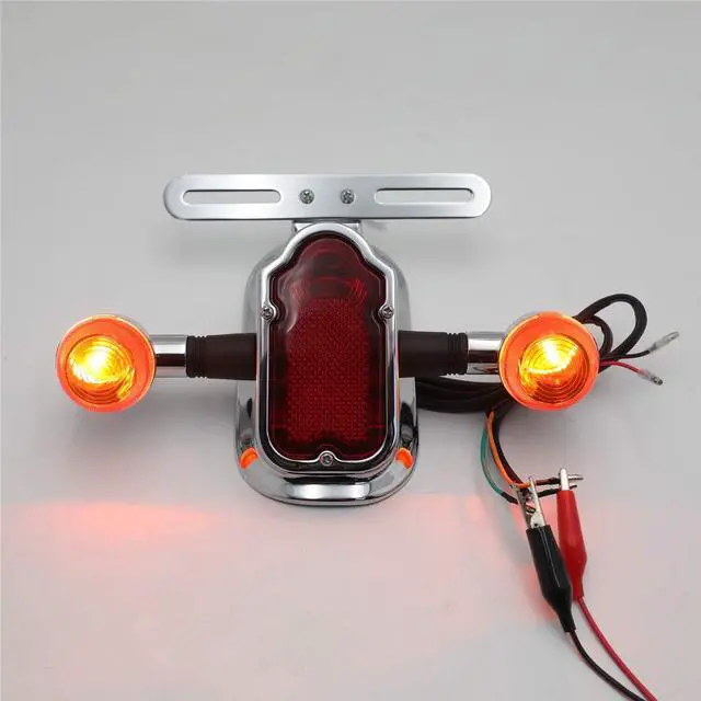 Alt view image 4 of 7 - - Motorcycle Chrome Amber Metal Tombstone Brake Tail W/Light Signal Compatiable With Big Twin Motorcycle Bike [P/N: XH3118B-A-01-CD+AMBER]