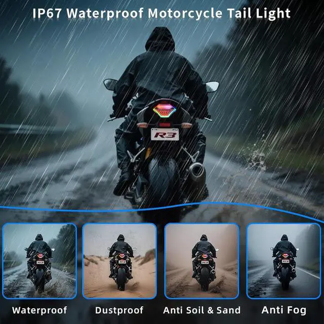 Alt view image 4 of 7 - Motorcycle Tail Lights,Led Taillights For Motorcycles With Wireless APP,Motorcycle Brake Light Integrated Running Lamp Brake&Turn Signals For Yamaha Yzf R3 R25 Y15Zr Mt07 Fz07 Lc150