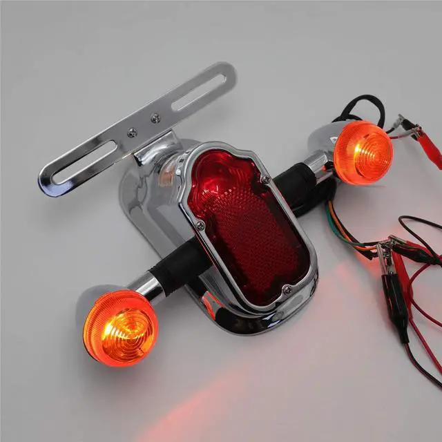 Alt view image 7 of 7 - - Motorcycle Chrome Amber Metal Tombstone Brake Tail W/Light Signal Compatiable With Big Twin Motorcycle Bike [P/N: XH3118B-A-01-CD+AMBER]
