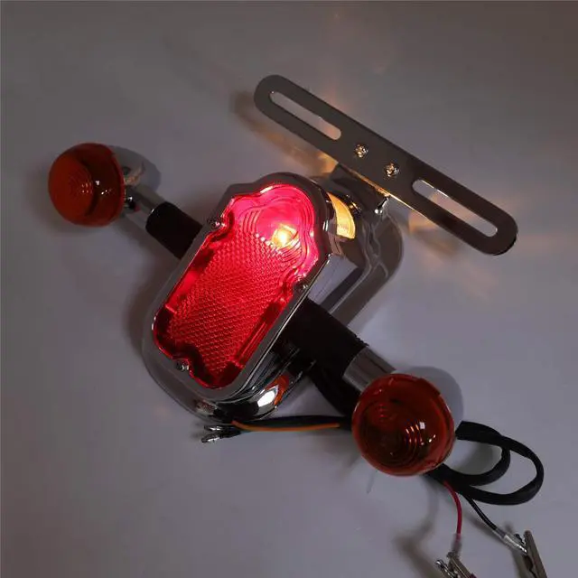 Alt view image 3 of 7 - - Motorcycle Chrome Amber Metal Tombstone Brake Tail W/Light Signal Compatiable With Big Twin Motorcycle Bike [P/N: XH3118B-A-01-CD+AMBER]