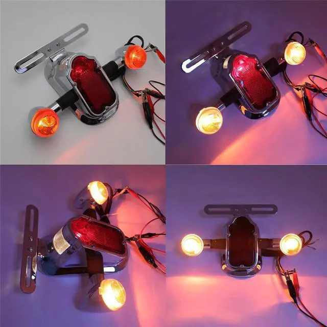Alt view image 6 of 7 - - Motorcycle Chrome Amber Metal Tombstone Brake Tail W/Light Signal Compatiable With Big Twin Motorcycle Bike [P/N: XH3118B-A-01-CD+AMBER]