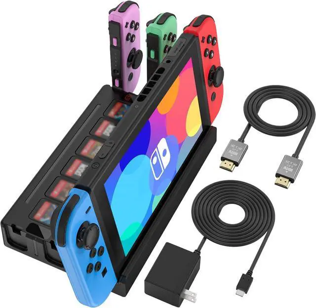 Main image of TV Docking Station with Joycon Charging for Switch,Storable 6 Game Cards/6 TF Cards,Switch Docking Station Support 4K HDMI Adapter Output with HDMI Cable and 15V/2.6A USB-C Charger